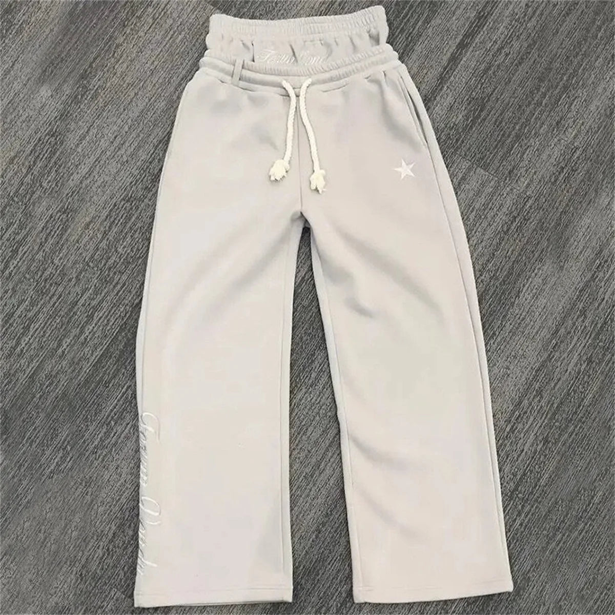 Unisex Fashion Fake Two Piece Pants 2025 Spring Double Waist Joggers Sweatpants Loose Drawstring Pants Embroidered Waist Pants