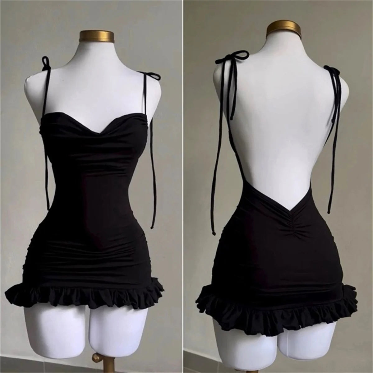 2025 European and American New High end Y2K Sexy Open Back Lace up Slim Fit Spicy Girl Short Skirt Summer Party Club Mini Dress