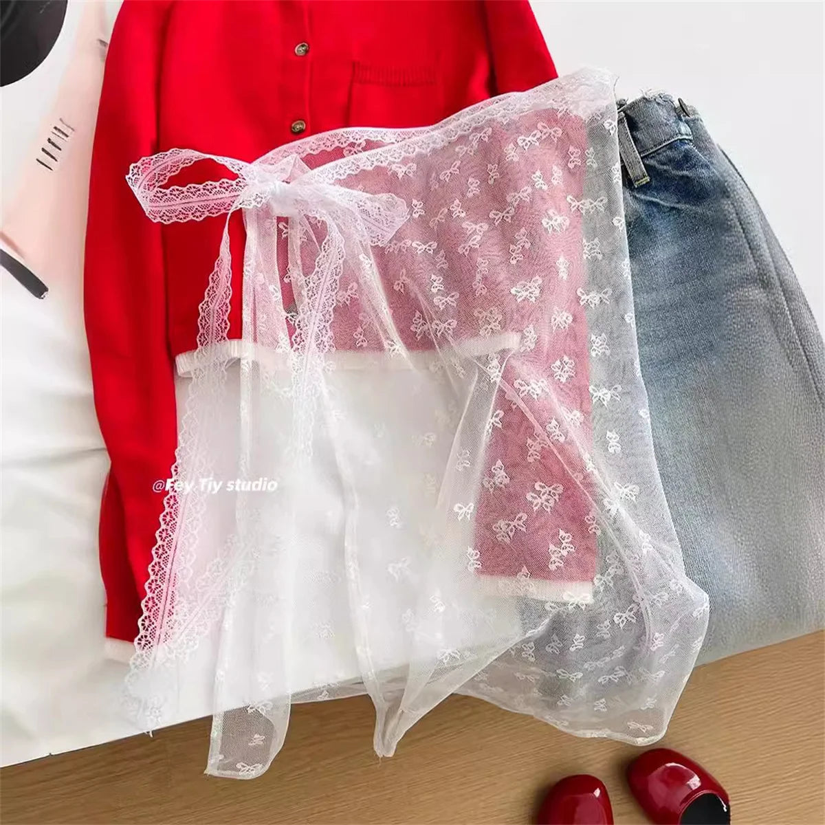 Fashion Lap Over Skirts Woman with Tie Up Spicy Spring Summer Korean Y2K Apron Perspective Lace-Up Skirt Girls Splicing Dress