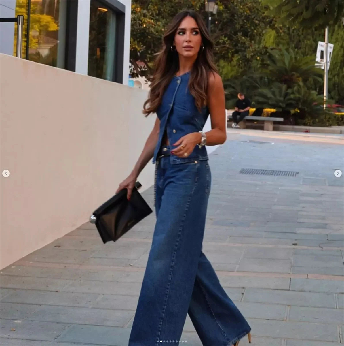 Elegant Women's Suits Denim Sleeveless Irregular Short Vest Wide Legs Long Jeans 2025 Spring Summer Fashion Ladies Pants Sets