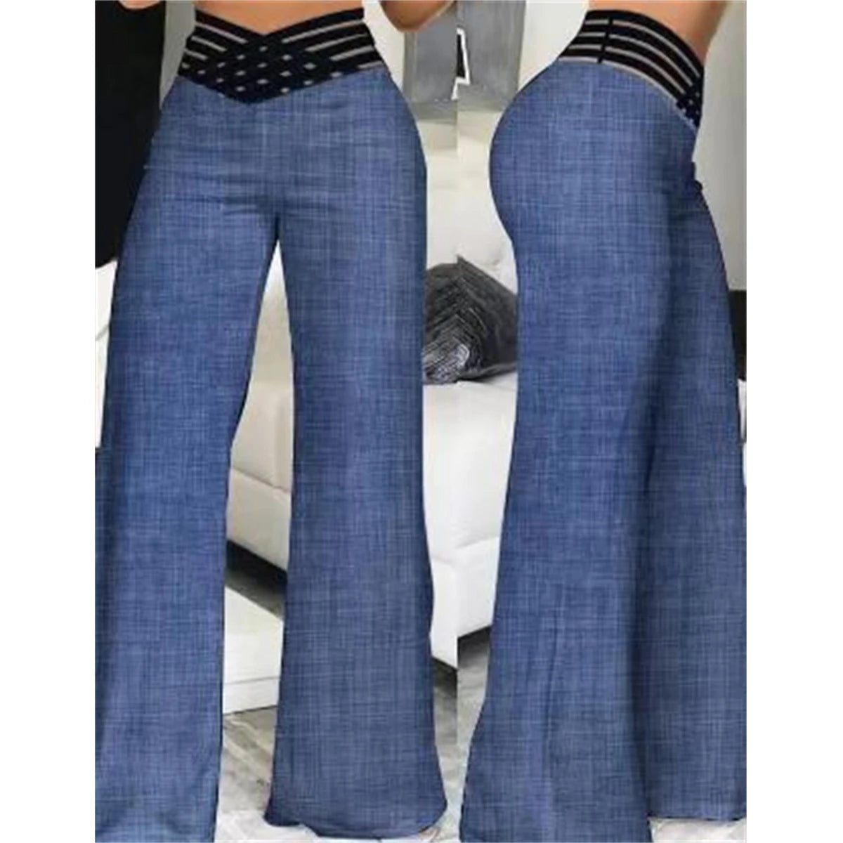 2025 Women Wide Leg Flared Pants Autumn Casual Crisscross Sheer Mesh Patch High Waist Trousers Y2k Streetwear Elegant Work Pants